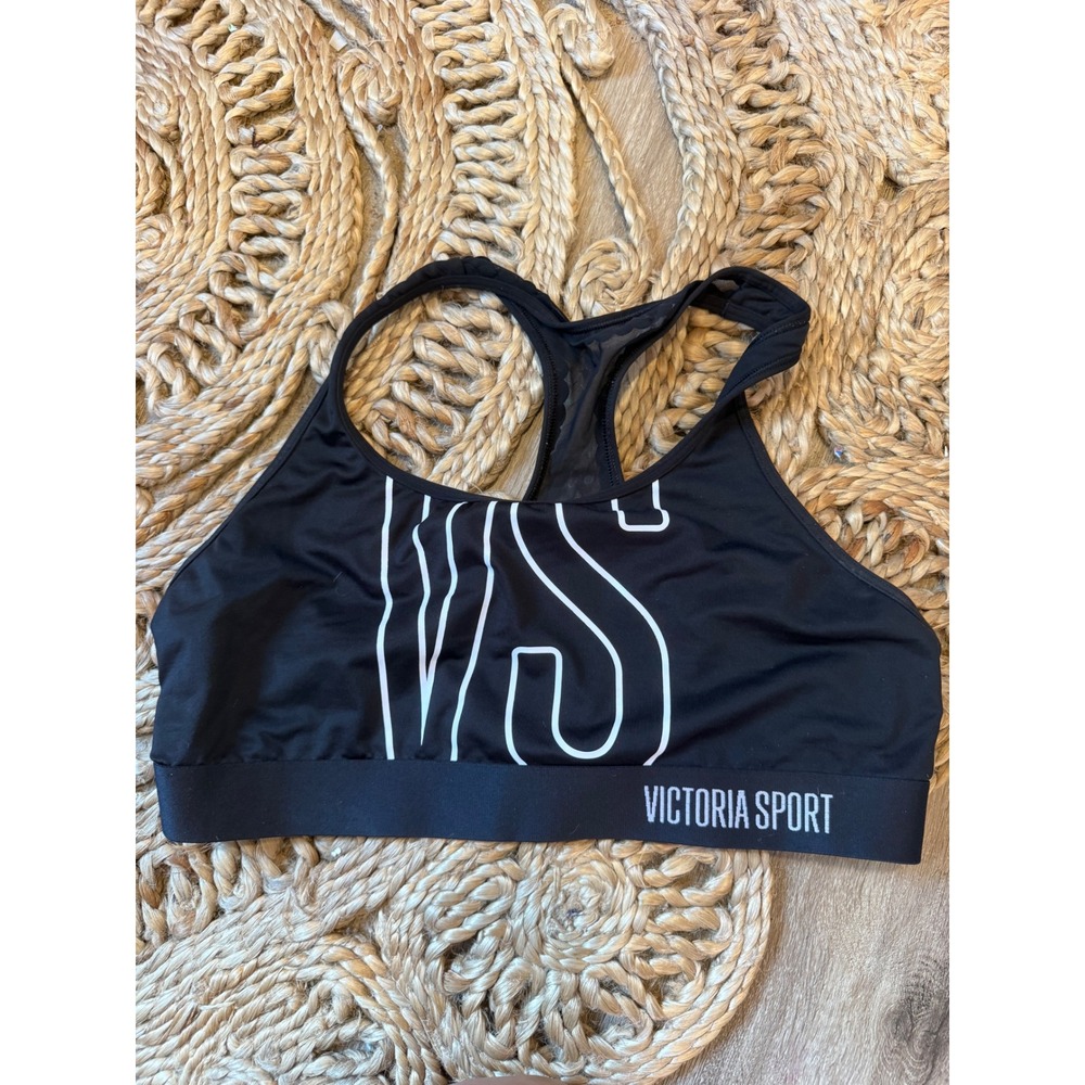 Victoria‎ Sport Black Racerback Sports Bra Large Logo Activewear Athletic